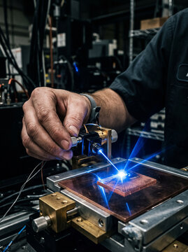 Laser Engraving Precision Pattern on Copper Plate in High-Tech Lab