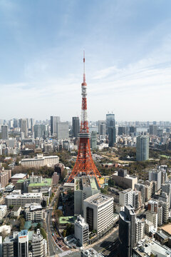 Tokyo, Japan  Mar 30, 2024 : Tokyo tower that locate around with many building, this tower is the famous landmark in Tokyo, Japan