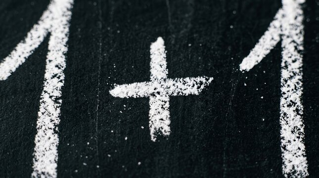 Mathematical concept of one plus one equals two on a chalkboard texture.