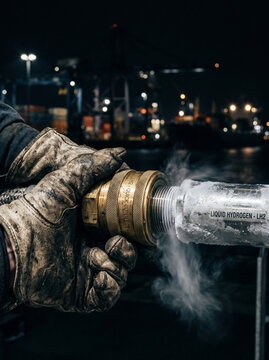 Operator Connecting Liquid Hydrogen Fuel Hose with Quick Connect Fitting