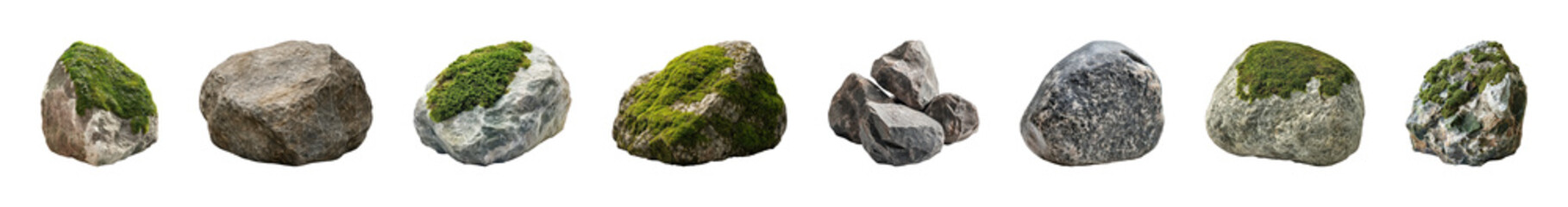 Obraz premium PNG Assorted natural rocks and stones isolated on gray, transparent background