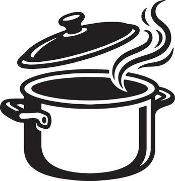 Vector illustration of a cooking pot with a lid and steam rising