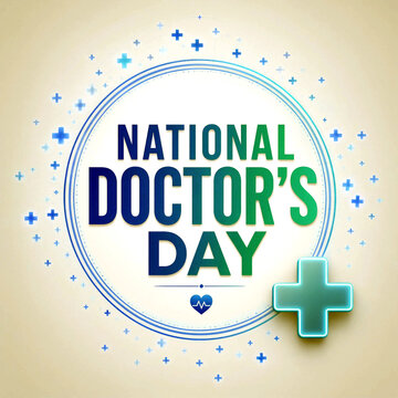 Colorful national doctors day celebration poster with plus signs and medical symbols in creative design