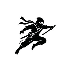 Fototapeta premium Agile ninja assassin leaping with dual katanas.