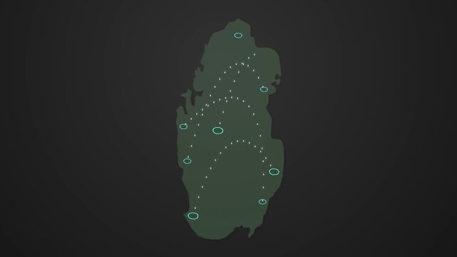 Qatar Map Animation with Signal Transmission Between Two Locations, Digital Communication Network