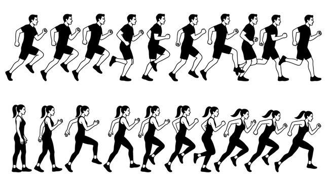 Running Animation Cycle Sprite Sheet for Man and Woman Fitness Vector Illustration