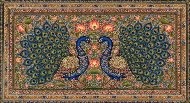 Exquisite Indian Peacock Art with Intricate Details and Vibrant Colors.