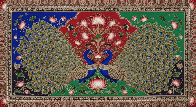 Exquisite Indian Peacock Art with Intricate Floral Designs.