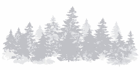 pine forest silhouette on white background trees woodland nature landscape outdoor scenic gray © Smritykona