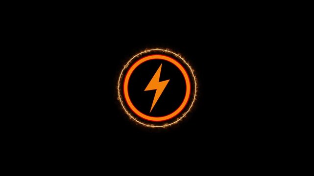 Neon glowing battery charging icon animation with neon circle. Neon power button icon color glowing colorful animation in black background, 4k vieo.