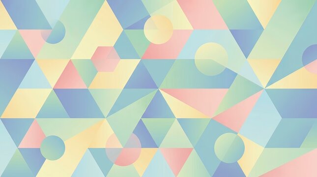 Soft Pastel Geometric Pattern with Overlapping Triangles Circles and Abstract Shapes