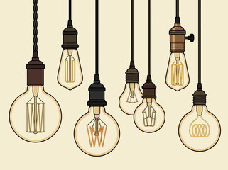 Vintage Edison Light Bulb Collection Illustration © Lala