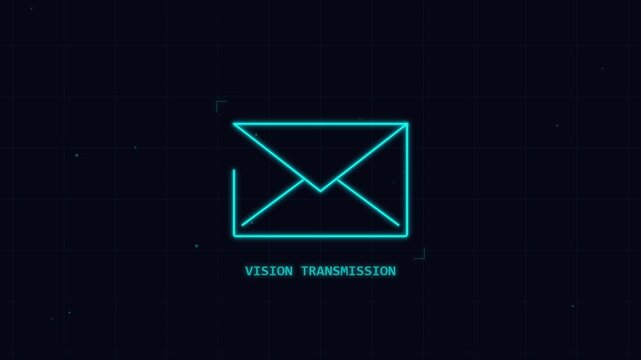 digital abstract interface, vector transmission icon, glowing neon lines on dark grid background, futuristic technology, communication concept