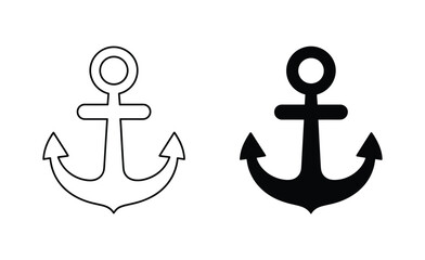 Maritime Symbol: A pair of anchor icons, one outlined and one solid black, representing nautical themes and seafaring tradition. © Binoy Vectors