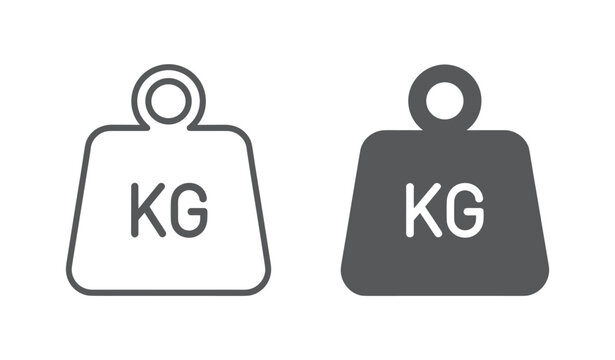 Weight Measurement Icon: A minimalist icon representing a weight or kilogram, shown in both outline and solid form, signifying measurement and mass.