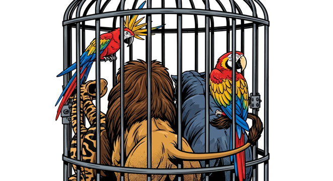 Woman with Parrots Caged.