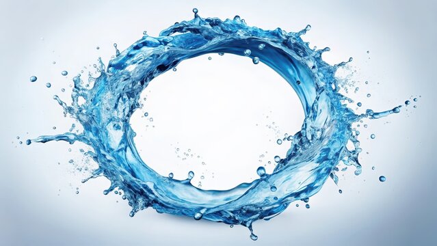 Abstract realistic round shape blue water splash in circle isolated on white background