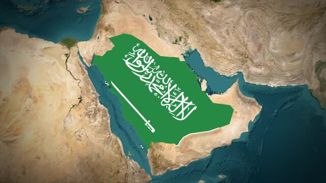 Saudi Arabia Flag Map Animation, Earth Zoom to Saudi Arabia, Middle East Country Location Map