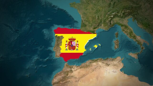 Spain Map With Flag Colors Overlay Animation, Spain Location Map, Europe Country Map