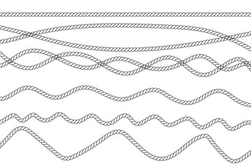 A collection of hand drawn rope frames featuring various wavy and straight nautical cord designs for creative border decorations © Design_a2z