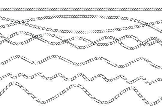 A collection of hand drawn rope frames featuring various wavy and straight nautical cord designs for creative border decorations