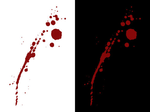 Red blood splatter PNG. Isolated liquid drop splash for horror and crime design projects.