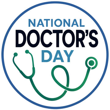 Creative national doctors day logo design with stethoscope and colorful text isolated illustration