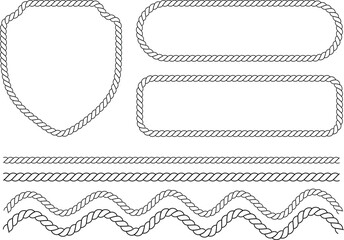 A collection of hand drawn rope frames and decorative borders for nautical designs isolated on a white background © Design_a2z