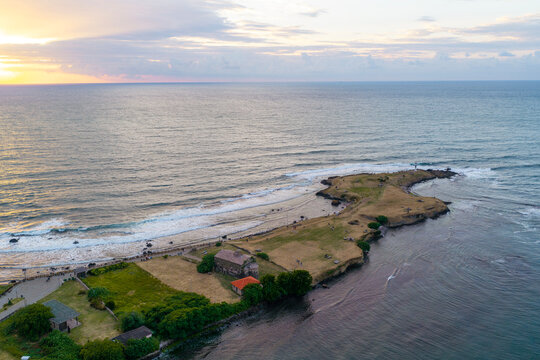 Aerial drone panorama landscape of Yason Burnu (aka Cape Yason) and its lighthouse. Located at Persembe, Ordu, Black Sea region of Turkey