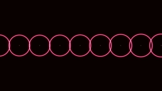 Animated glowing pink circles forming a continuous line against a dark background, a digital loop