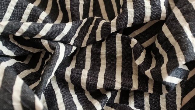 Dark navy blue and white striped linen fabric. Ideal for summer fashion promos, textile industry presentations, coastal interior decor themes, sewing and tailoring business, textile stores.