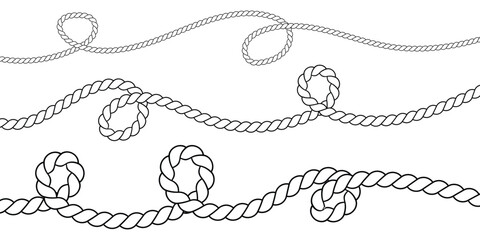 Set of hand drawn nautical rope frames and decorative border elements for creative design projects on white background © Design_a2z