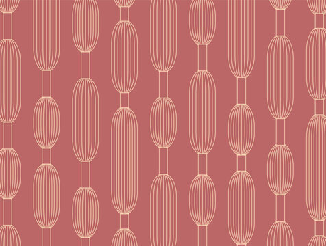 Pattern with elegant art deco oval geometric chain motifs in coral line art style. Minimalist background for wallpaper and fabric.