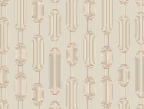Pattern with elegant art deco oval geometric chain motifs in beige and warm terracotta line art style. Minimalist background for wallpaper and fabric.