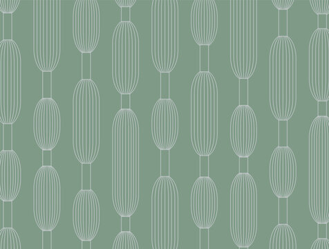 Pattern with elegant art deco oval geometric chain motifs in green line art style. Minimalist background for wallpaper and fabric.