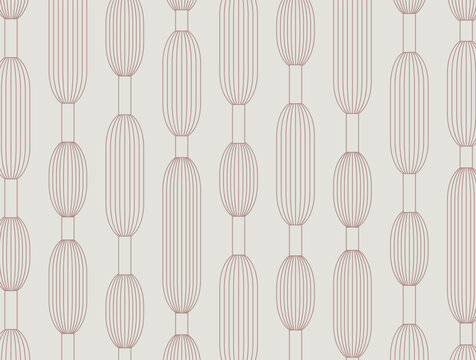 Pattern with elegant art deco oval geometric chain motifs in light color line art style. Minimalist background for wallpaper and fabric.