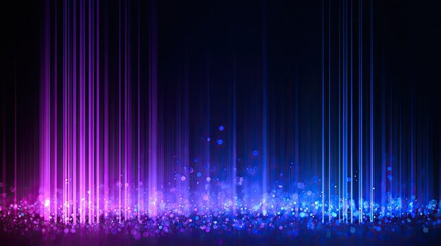 Vibrant neon lines ascend from a sparkling, glowing particulate surface