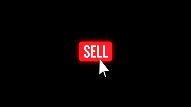 Sell button with mouse cursor click animation for ecommerce, online marketplace, retail promotion and digital marketing, transparent background