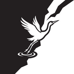 Obraz premium Elegant white bird taking flight from water, minimalist graphic illustration