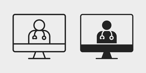 Fototapeta premium Virtual Doctor Icon represents remote healthcare, online consultations, and digital medical services with editable outline and filled vector illustration.