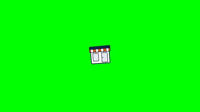 Hand Drawn Animated Storefront Icon on Green Screen Background.