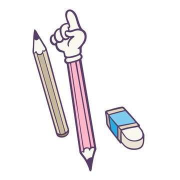 Pencils and a eraser and finger-shaped pencil topper