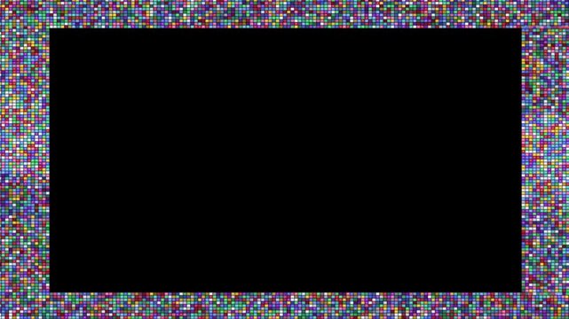 Vibrant Colorful Mosaic Grid Square Pixel Frame Border Overlay Loop Motion Graphic Video With Black Screen Center