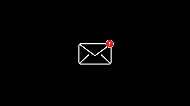 Email alert icon animation on black background. 4K Video