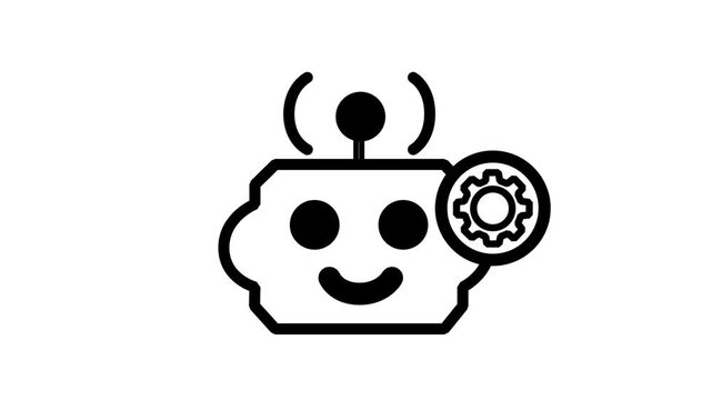 Robot Setting Optimization Animated Icon. Animated line icon of friendly AI robot head with gear wheel for automation setup machine learning and system configuration.