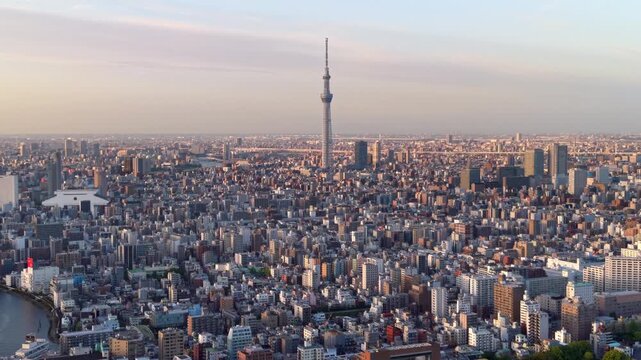 Aerial view of Tokyo cityscape, Sumida Ward, Central Tokyo, Japan.