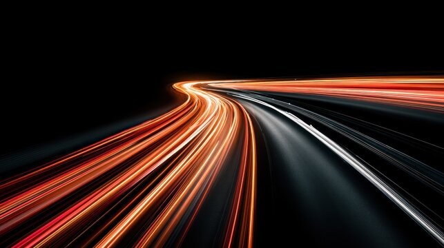 Abstract light trails on a dark background representing speed and motion