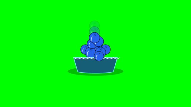 Animated blueberry pie illustration on a vibrant green screen background.