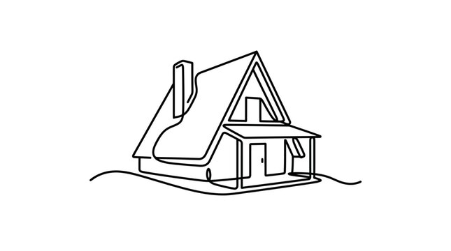 Minimalist house outline, single line drawing, modern home design, simple architecture concept