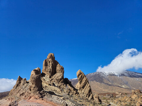 Mount Teide close view, volcanic mountain landscape under clear blue sky